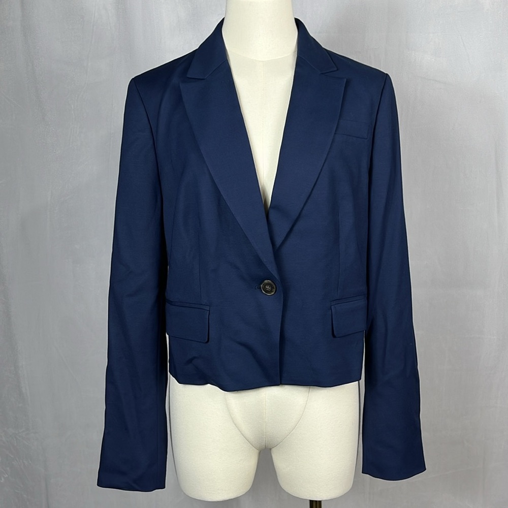 J. Crew Cropped Navy Blazer in City Twill. - Picture 3 of 12